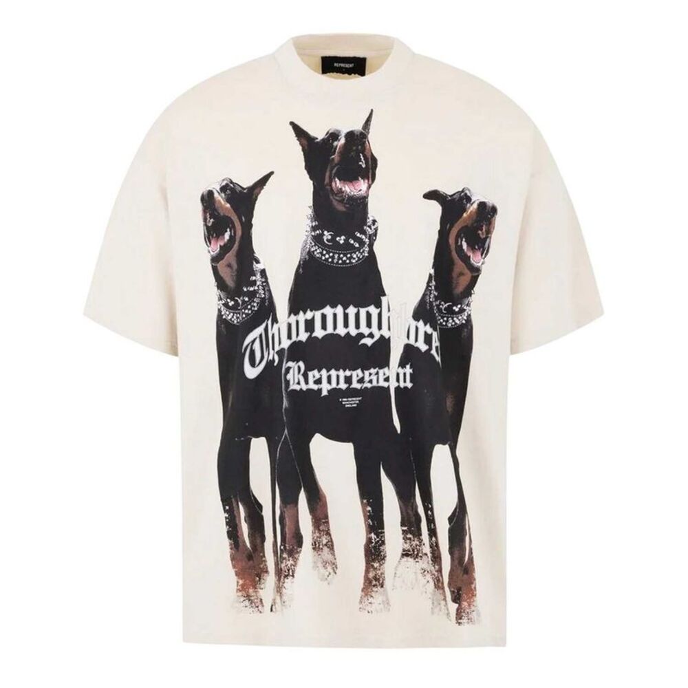 Represent Mens Thoroughbred Dogs T-Shirt / Vintage White